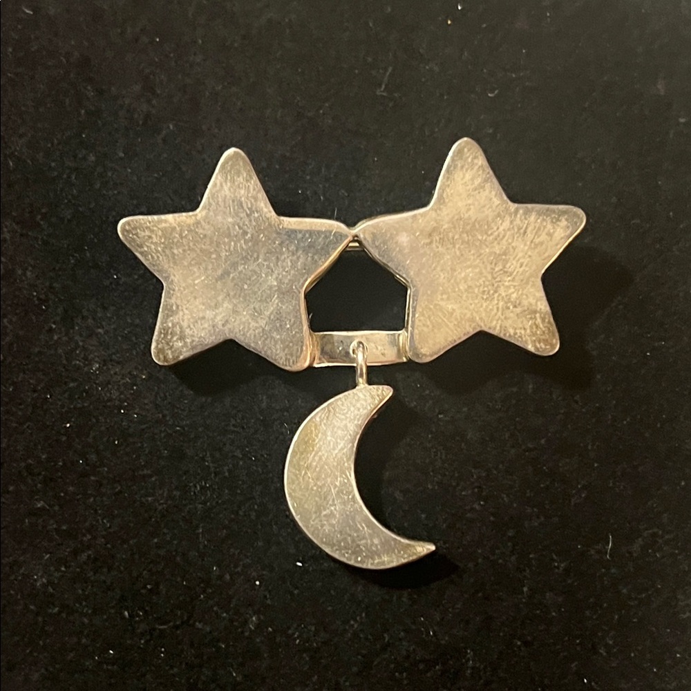 Taxco Silver Star and Crescent Moon Brooch